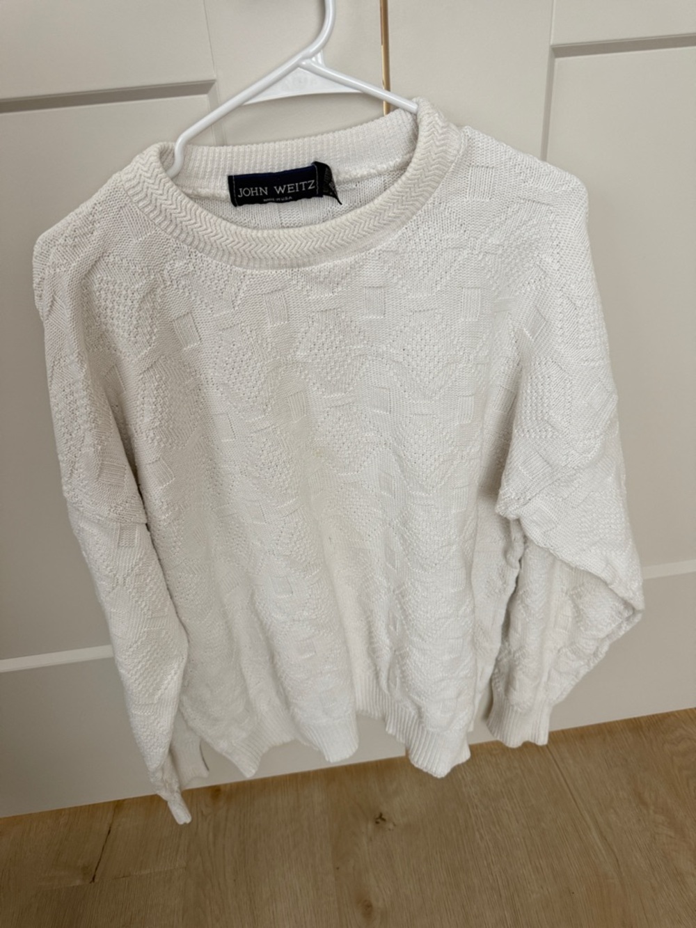 John Weitz Mens 100% cotton Cream Crewneck Textured Knit Sweater